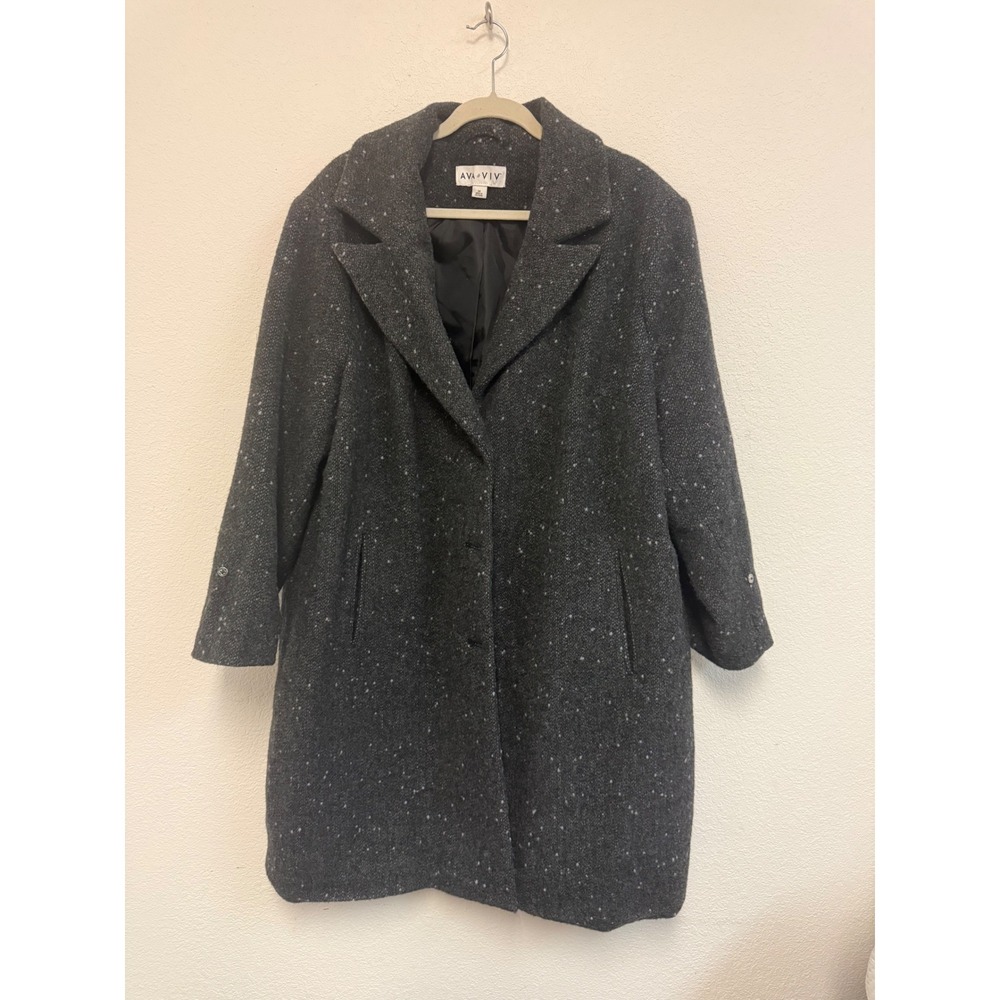 Ava & Viv Womens 3X Wool Blend Overcoat Charcoal Gray Flecked Button Front Coat